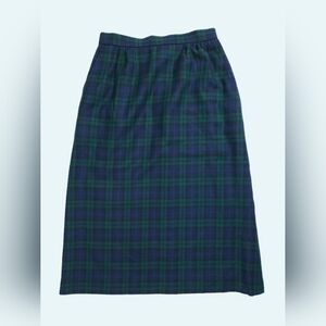 Lady Halrin Vintage Navy Blue Gree Tartan Plaid Wool Midi Skirt Small